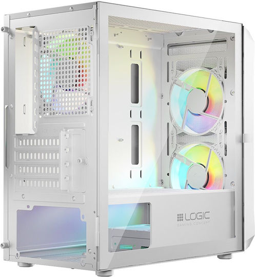 Logic Portos ARGB Gaming Mini Tower Computer Case with White Side Window