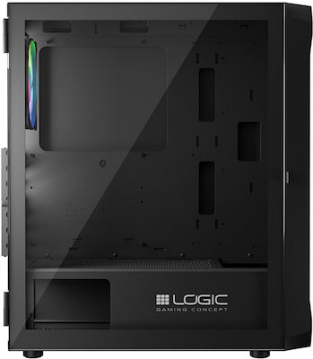 Logic Portos ARGB Gaming Midi Tower Κουτί Υπολογιστή με Πλαϊνό Παράθυρο Μαύρο