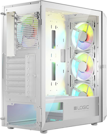 Logic Portos ARGB Gaming Midi-Turm Computergehäuse mit Seitenfenster Weiß
