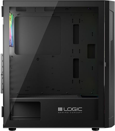 Logic Aramis ARGB Геймърско бюро Midi Tower Компютърна кутия със страничен прозорец Черен