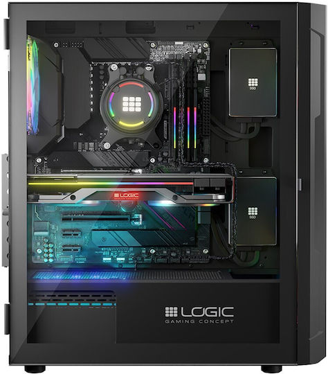 Logic Aramis ARGB Геймърско бюро Midi Tower Компютърна кутия със страничен прозорец Черен