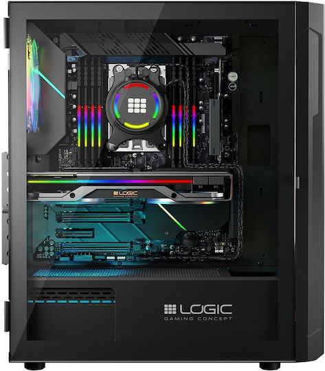 Logic Aramis ARGB Геймърско бюро Midi Tower Компютърна кутия със страничен прозорец Черен