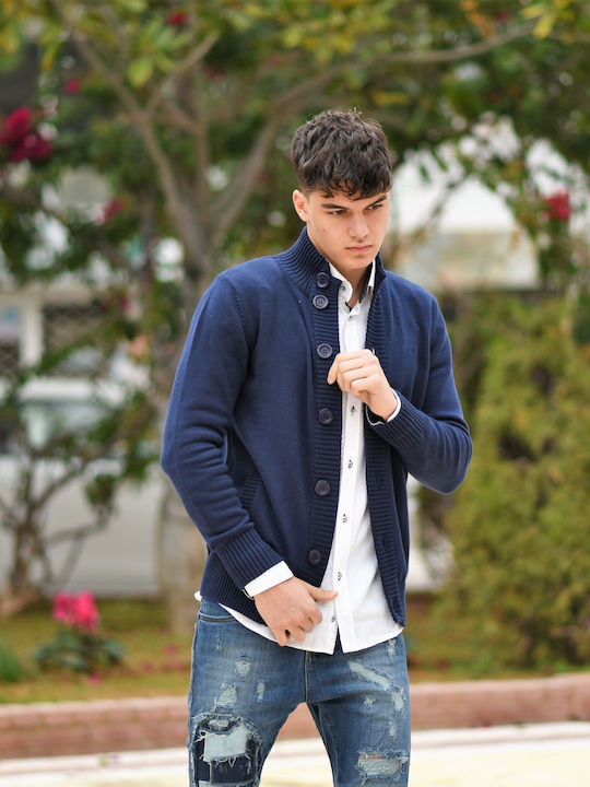 Herren Strickjacke mit Knöpfen Blau