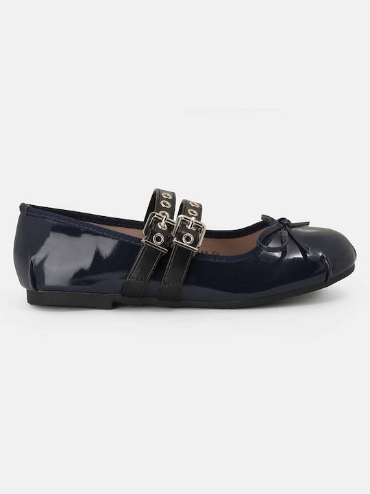 Bozikis Synthetic Leather Ballerinas with Strap Blue