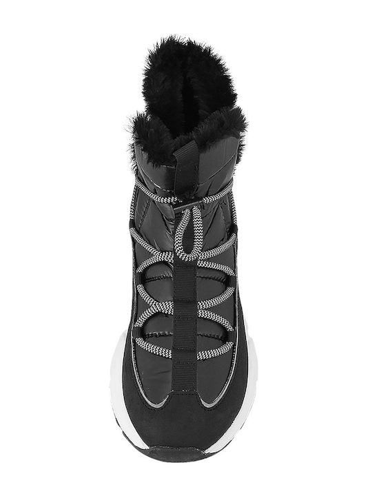 Leder Stiefeletten Damen mit Pelz Schwarz