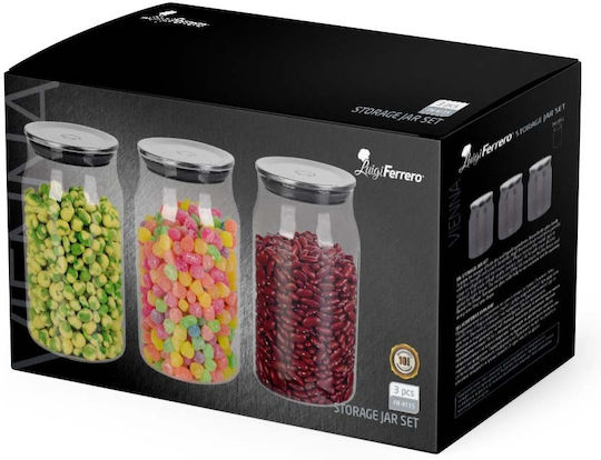 Luigi Ferrero Set of 3 General Use Glass Jars with Lid Transparent 1050ml