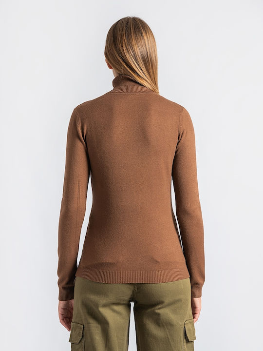 InShoes Women's Long Sleeve Sweater Turtleneck Brown