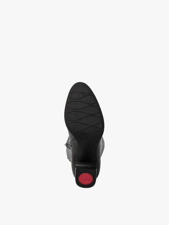 Leder Damenstiefel mit mittlerem Absatz Schwarz