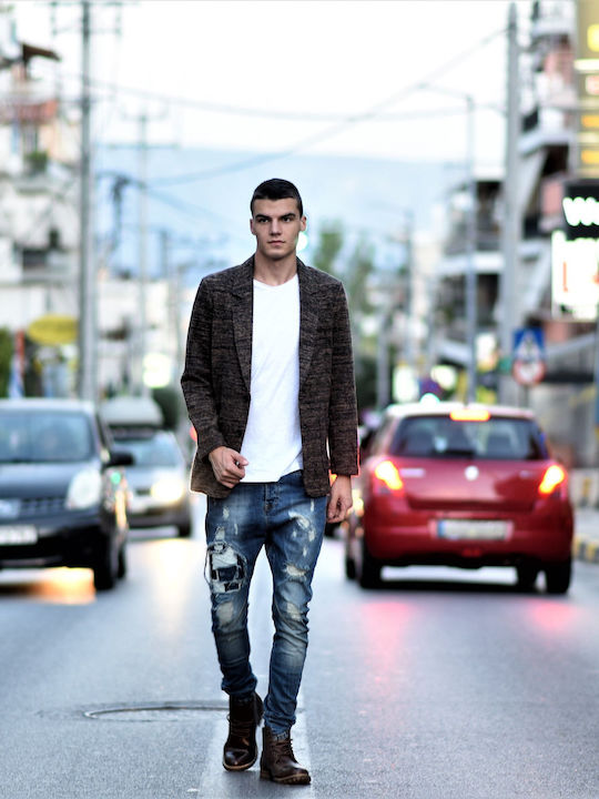 Ανδρικό Σακάκι με Στενή Εφαρμογή Καφέ