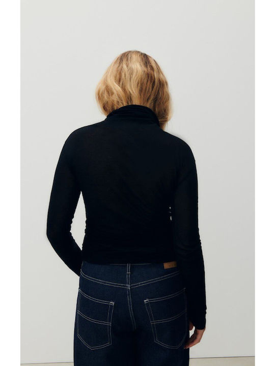 American Vintage Women's Blouse Long Sleeve Turtleneck Black