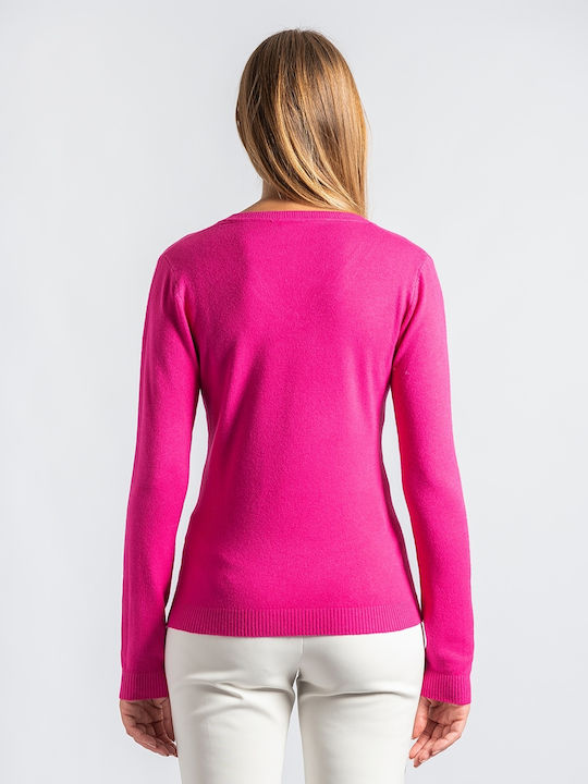 InShoes Women's Long Sleeve Pullover with V Neck Fuchsia