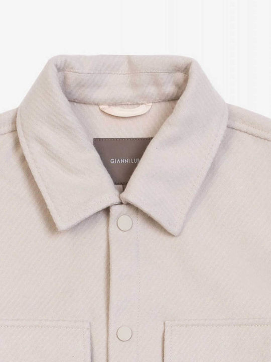 Gianni Lupo Men's Shirt Overshirt Long Sleeve Beige