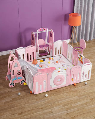 Fun Baby Playground with Basket 185x180x60cm. Pink