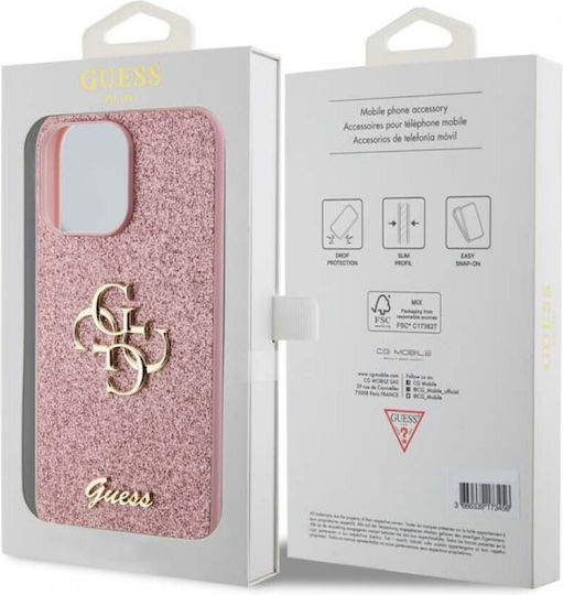 Guess Fixed Glitter Umschlag Rückseite Metallisch Rosa (iPhone 15 Pro Max)