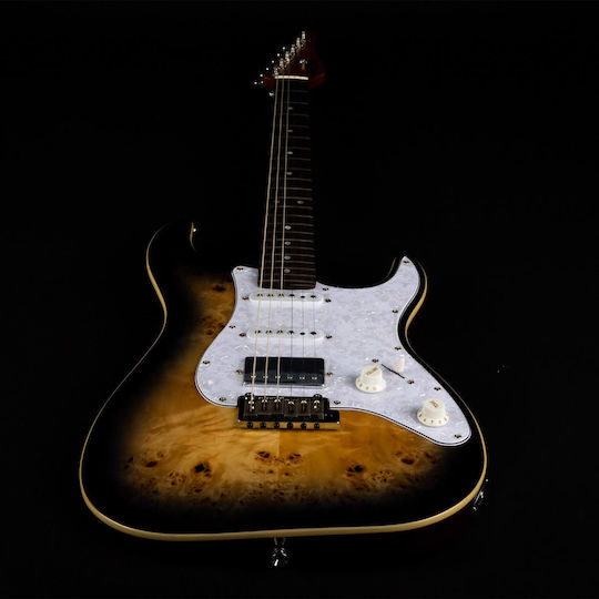 Jet Guitars Електрическа Китара Stratocaster с HSS Магнитна Конфигурация Кафява с Калъф