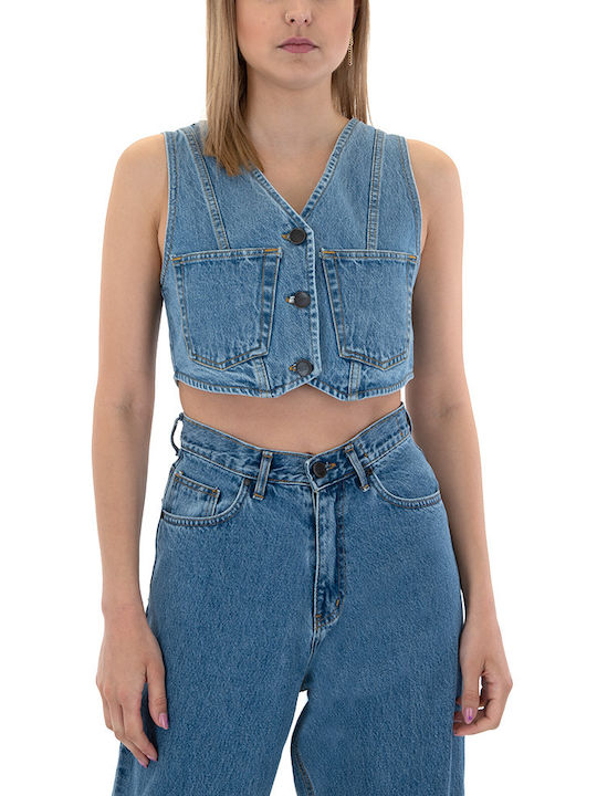 Sac & Co Marrita pentru Femei de Vară Crop Top din Bumbac fără Mâneci Albastru