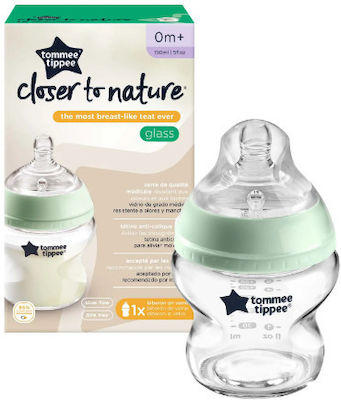 Tommee Tippee Glass Bottle Closer To Nature Anti-Colic with Silicone Nipple for 0+, 0+ m, months Green 150ml 1pcs