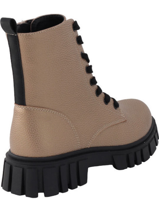 Leather Kids Boots with Zipper Gold