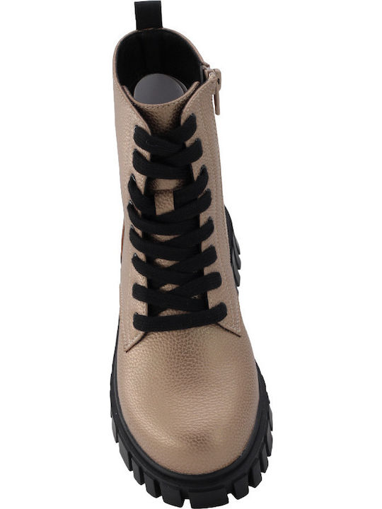 Leather Kids Boots with Zipper Gold