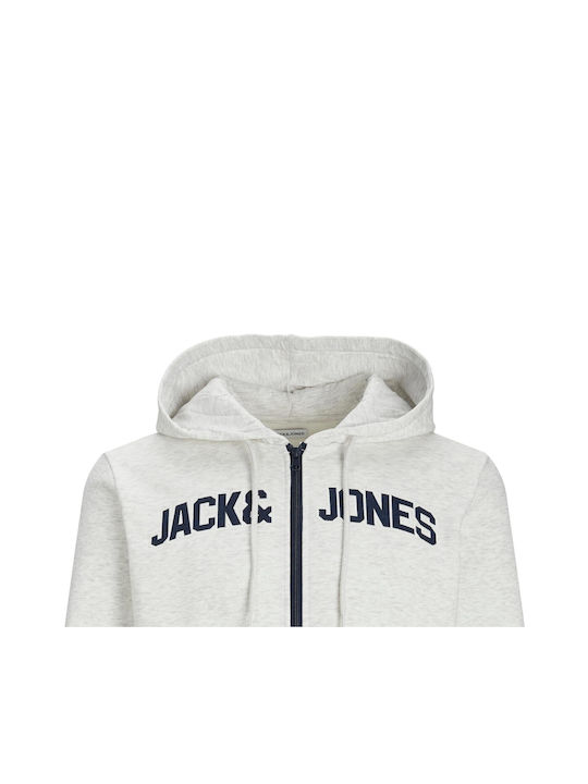 Jack & Jones Men's Sweatshirt Jacket with Hood and Pockets White