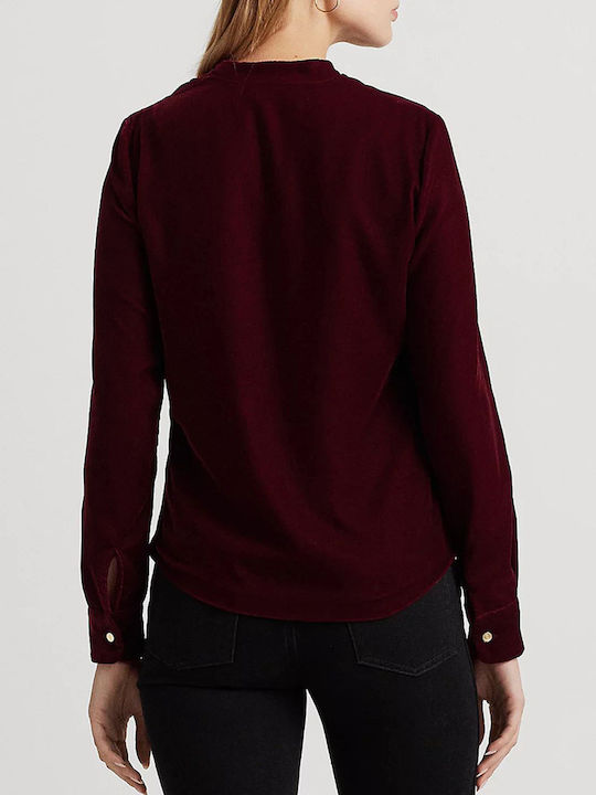 Ralph Lauren Women's Blouse Velvet Long Sleeve Burgundy