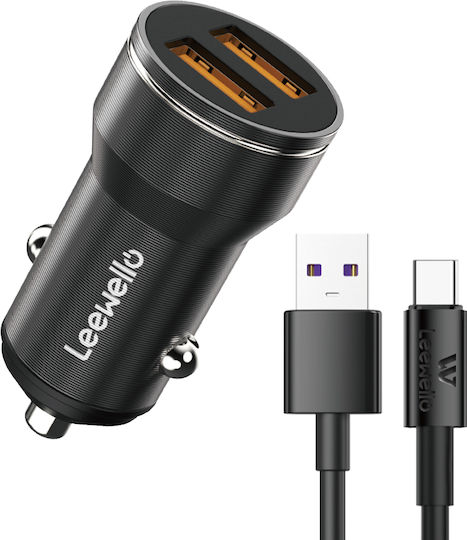 Leewello Auto-Ladegerät 18W mit Anschlüssen: 2xUSB mit Kabel Typ-C,TC-TC Schwarz Farbe