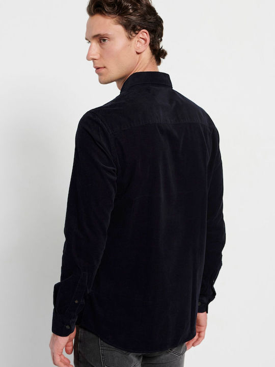 Long-sleeved Corduroy Shirt Navy Blue