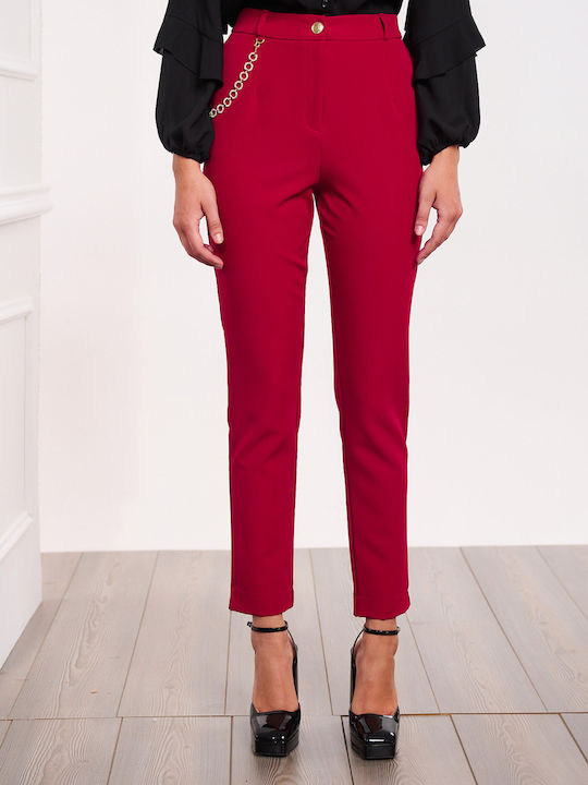 Women's Fabric Trousers Slim Fit Red