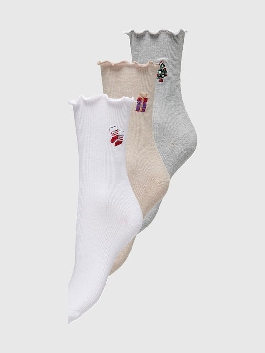 Only Christmas Women's Christmas Socks White 3Pack