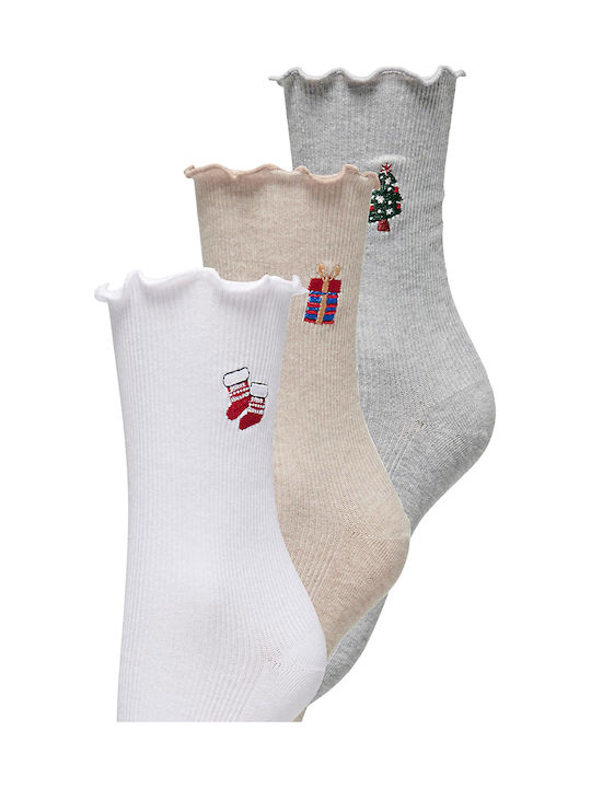 Only Christmas Women's Christmas Socks White 3Pack