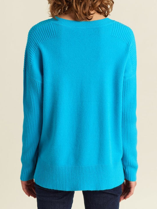 Forel Women's Long Sleeve Sweater with V Neckline Light Blue