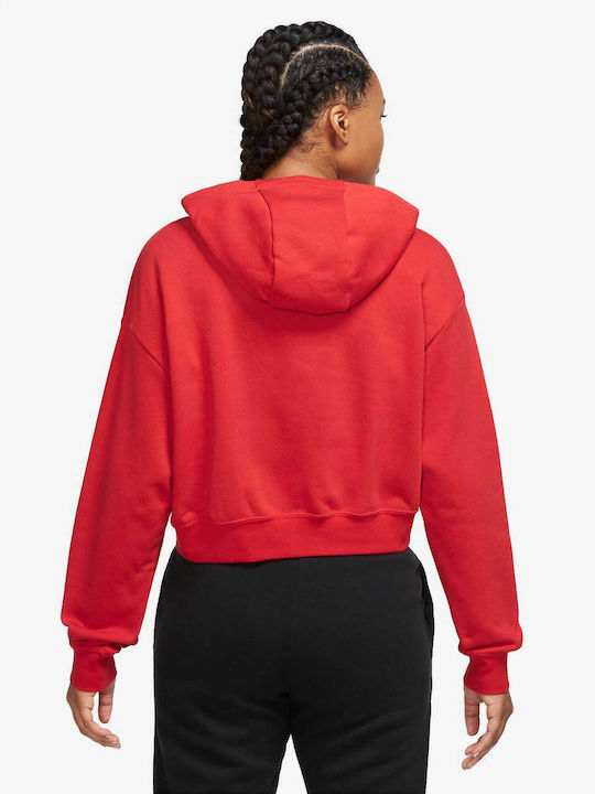 Nike Cropped Γυναικείο Φούτερ με Κουκούλα Κόκκινο