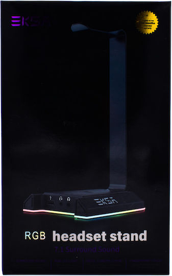 Eksa EK210125B Desk Mounted Headphone Stand with LED Lighting and USB Port Black