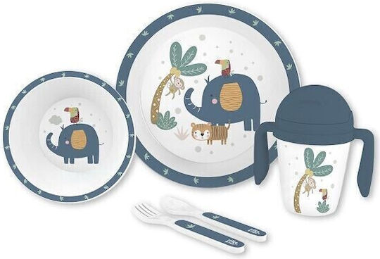 Interbaby Feeding Set made of Plastic Blue 5pcs