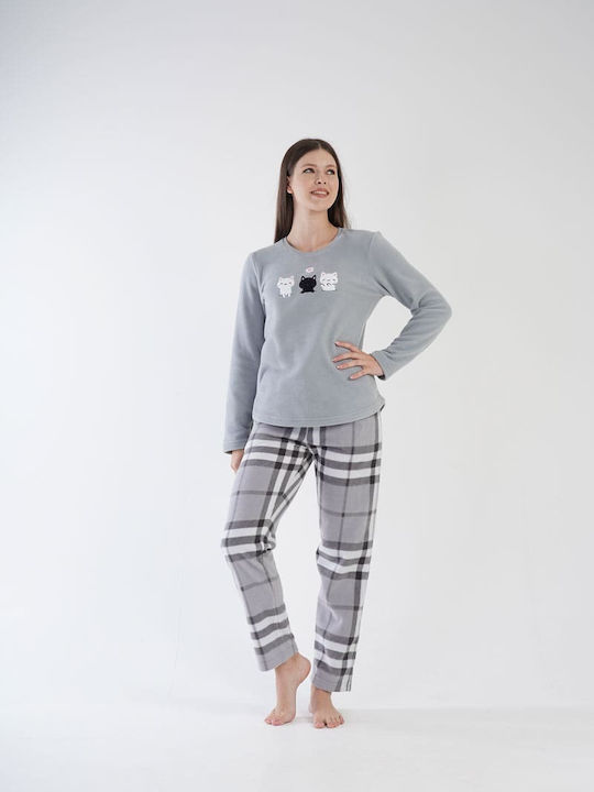 Vienetta Secret Winter Damen Pyjama-Set Vlies Gray