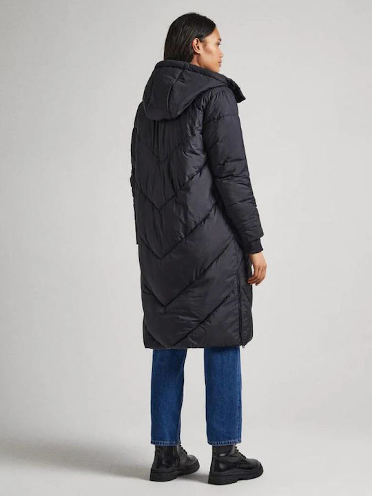 W E1 Drop Μακρύ Γυναικείο Puffer Μπουφάν για Χειμώνα Μαύρο