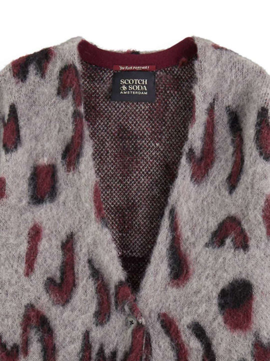 Jacquard Cardigan Pentru Femei Tricotat Cu Nasturi Burgundy