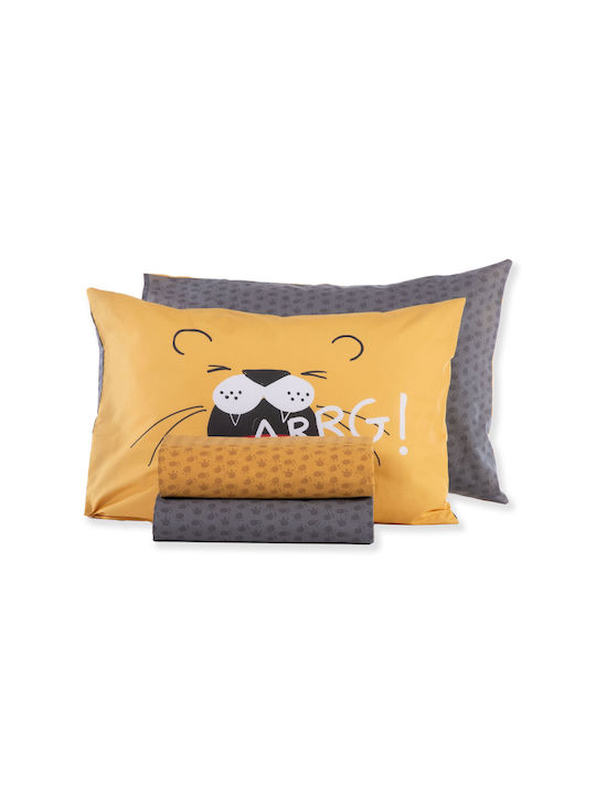Nef-Nef Homeware Angry Lion Set Kinderbettbezug Einzel mit Kissenbezug Baumwolle Gelb 160x240cm