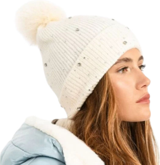 Beanie Γυναικείος Σκούφος Πλεκτός σε Λευκό χρώμα