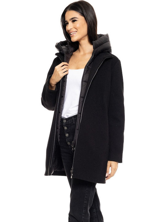 Women's Black Coat with Hood