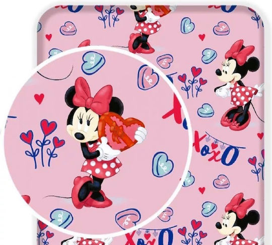 Family Enterprise Σεντόνι Μονό με Λάστιχο Βαμβακερό Minnie Mouse Ροζ 90x200cm
