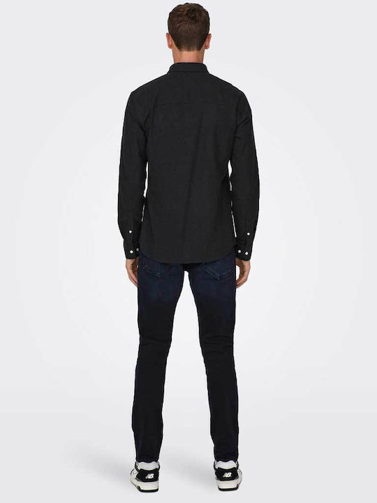 Long-sleeved Denim Shirt Black