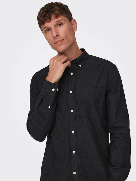 Long-sleeved Denim Shirt Black
