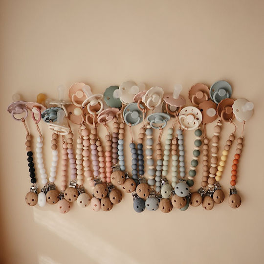 Mushie Chain Pacifier Eva with Beads made of Wood Gray
