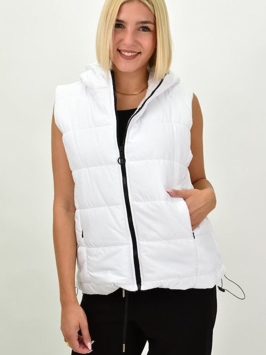 Women's Short Puffer Jacket for Winter with Hood White