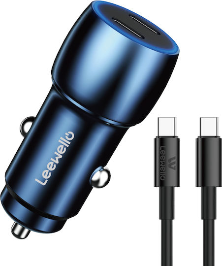 Leewello Auto-Ladegerät 20W mit Anschlüssen: 2xType-C mit Kabel Typ-C,TC-TC Blau Farbe