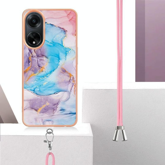 Electroplating Marble Задна корица Пластмаса с Каишка Син (Oppo A98)