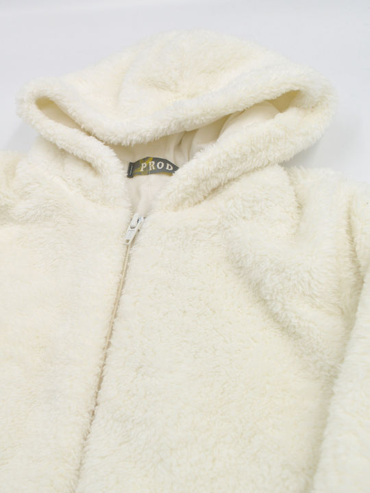 Kinderstrickjacke Pelz mit Kapuze Ecru