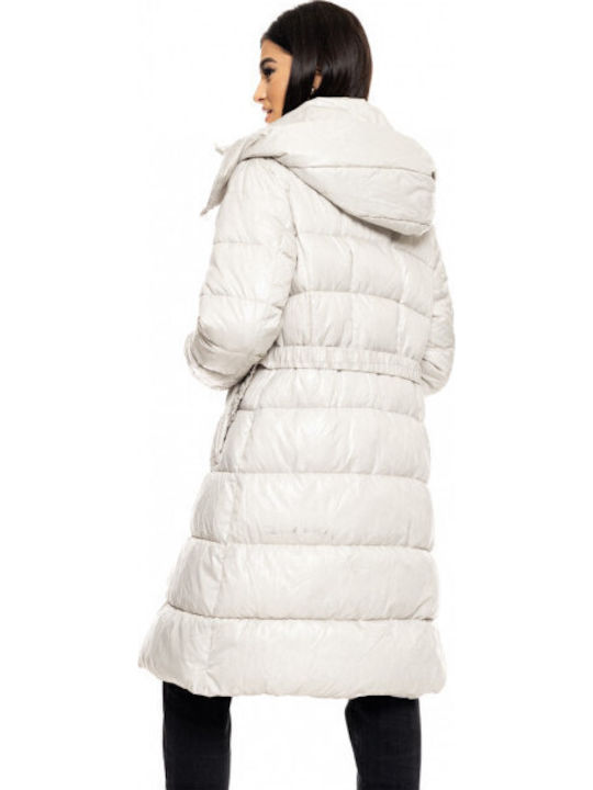 Lang Damen Puffer Jacke für Winter Weiß
