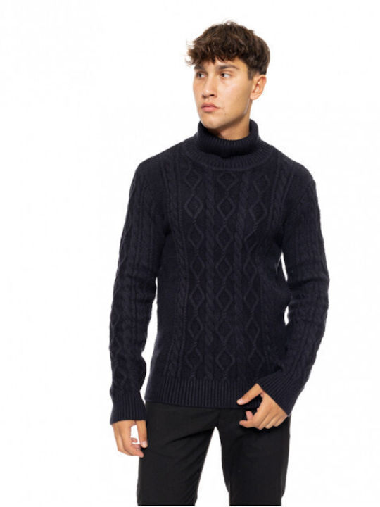 Biston Men's Long Sleeve Sweater Turtleneck Navy Blue